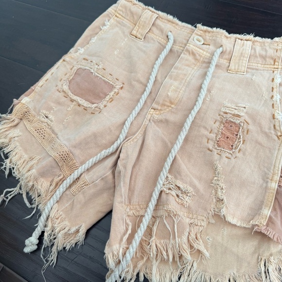 Free People Distressed Patchwork Shorts | Boho Festival Lace Frayed Hem XS - Picture 4 of 9